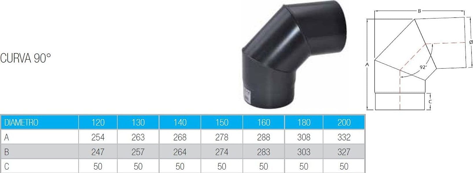 Curva a 90 gradi da 200mm per stufa a legna in Tubi di scarico Aloiserw.com - Altomonte, commercioVirtuoso.it