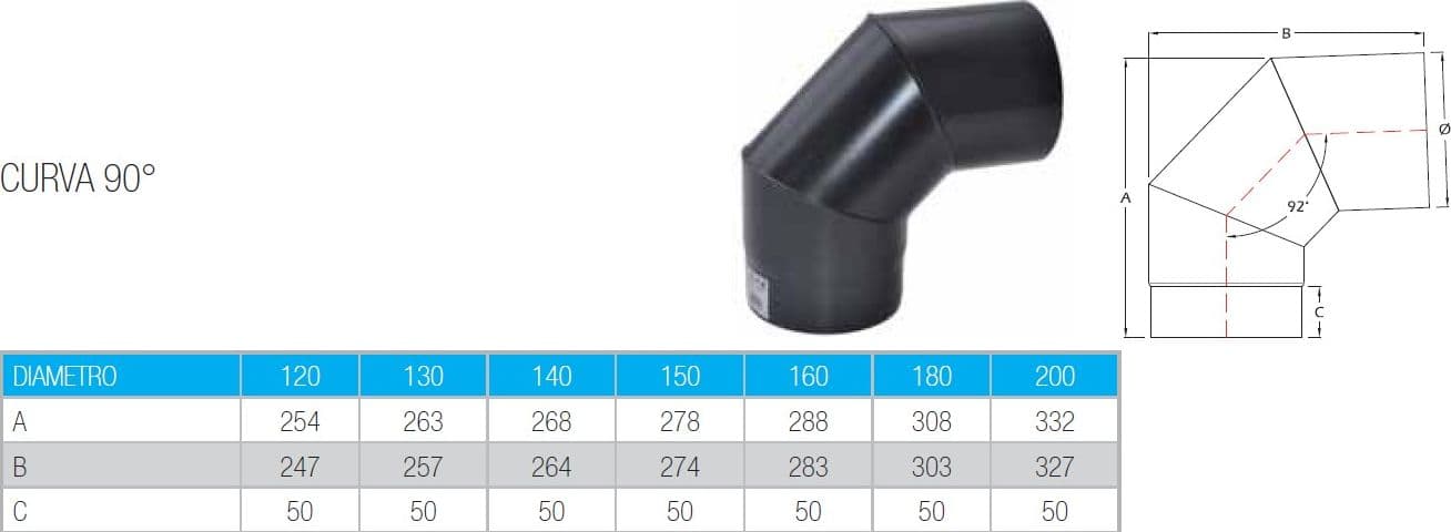 Curva a 90 gradi da 160mm per stufa a legna in Tubi di scarico Aloiserw.com - Altomonte, commercioVirtuoso.it