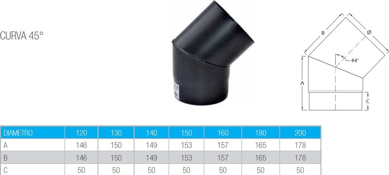 Curva a 45 gradi da 200mm per stufa a legna in Tubi di scarico Aloiserw.com - Altomonte, commercioVirtuoso.it