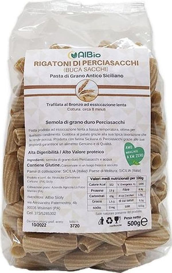 Pasta Rigatoni Artigianale Di Grano Antico Siciliano 500gr. Perciasacchi Trafilata Al Bronzo Khorasan