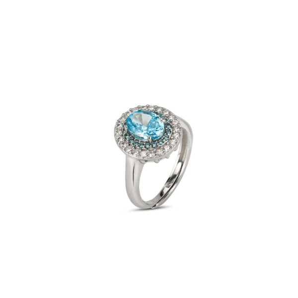 BOCCADAMO -   Anello con ovale di zirconi acquamarina