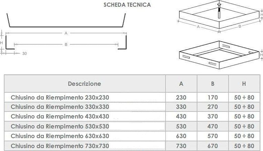Sigillo 430 x 430 x H 80mm chiusino di acciaio inox leggero da riempimento in Placche per porte Aloiserw.com - Altomonte, commercioVirtuoso.it