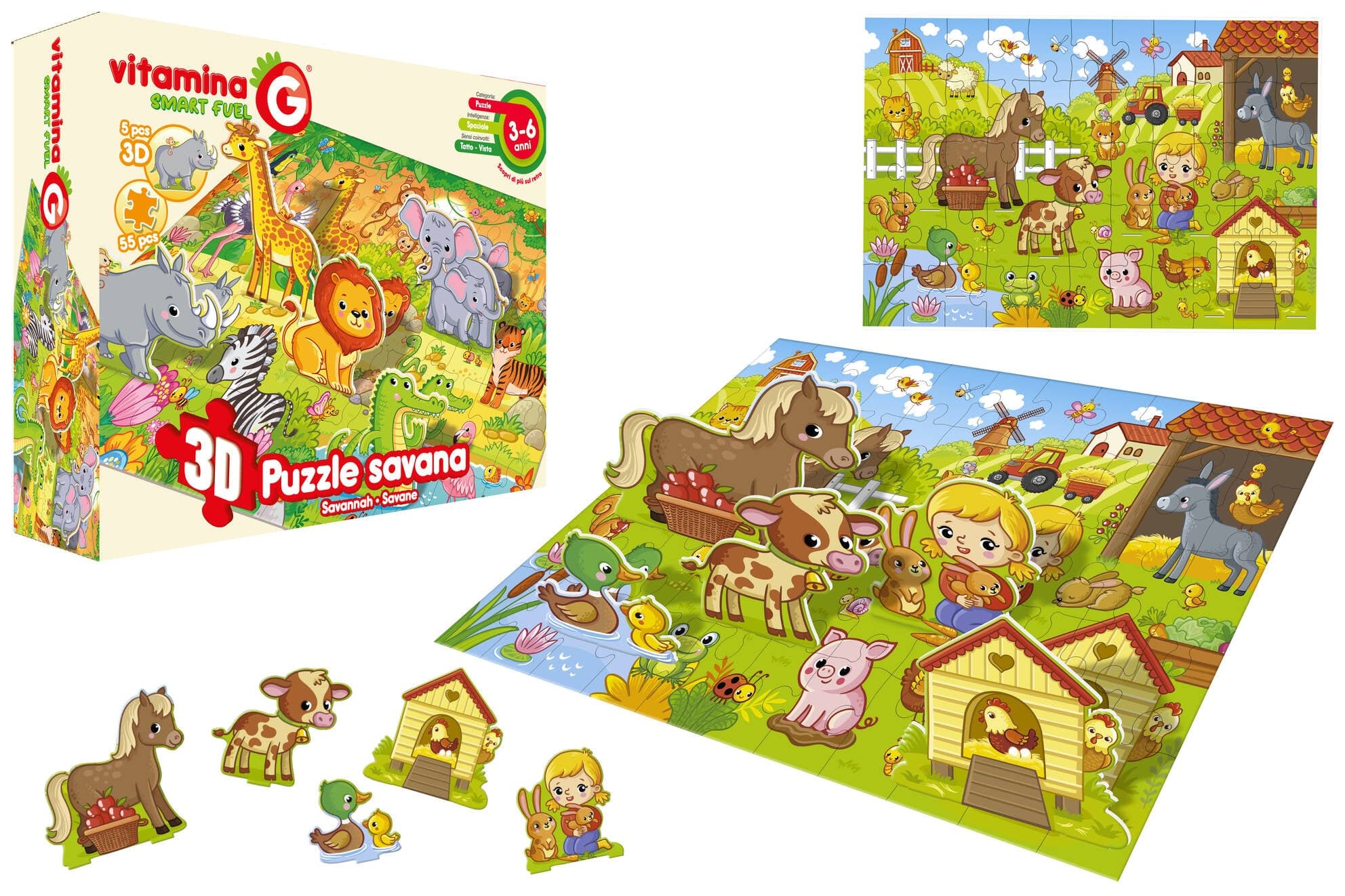Puzzle 2 Assortimenti Fattoria/Safari 5 Forme