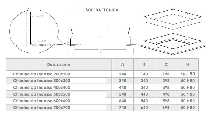 Sigillo 300 x 300 x H 80mm chiusino di acciaio inox pesante da incasso in Drenaggio Aloiserw.com - Altomonte, commercioVirtuoso.it