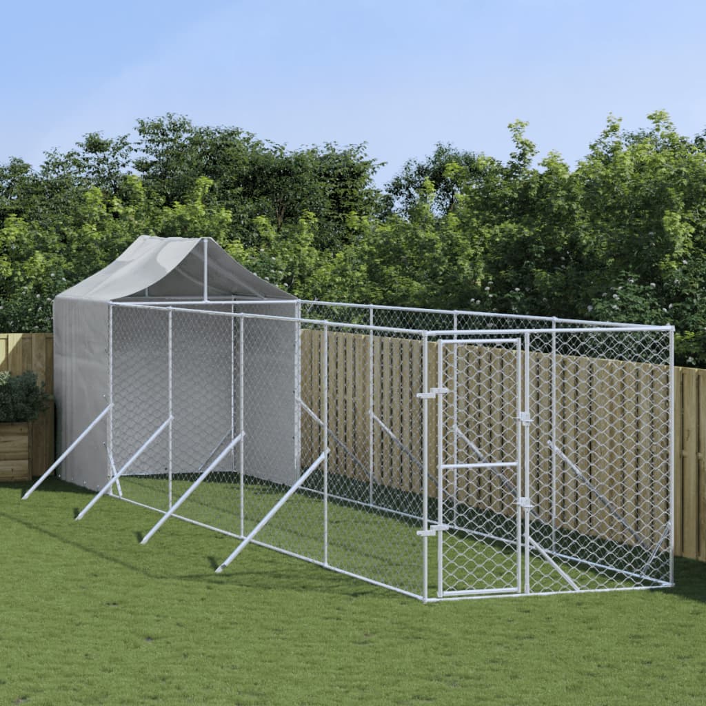 Cuccia per Cani Gatti Recinto da Esterno Tetto Argento 2x10x2,5m Acciaio Zincato