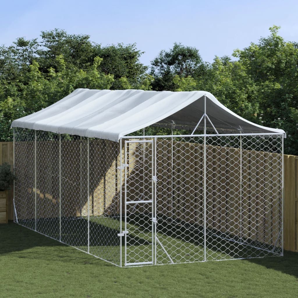 Cuccia per Cani Gati da Esterno Tetto Argento 3x6x2,5 m Acciaio Zincato