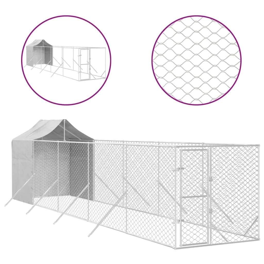 Cuccia per Cani Gatti Recinto da Esterno Tetto Argento 2x10x2,5m Acciaio Zincato in Casette per cani Esplodia - Napoli, commercioVirtuoso.it