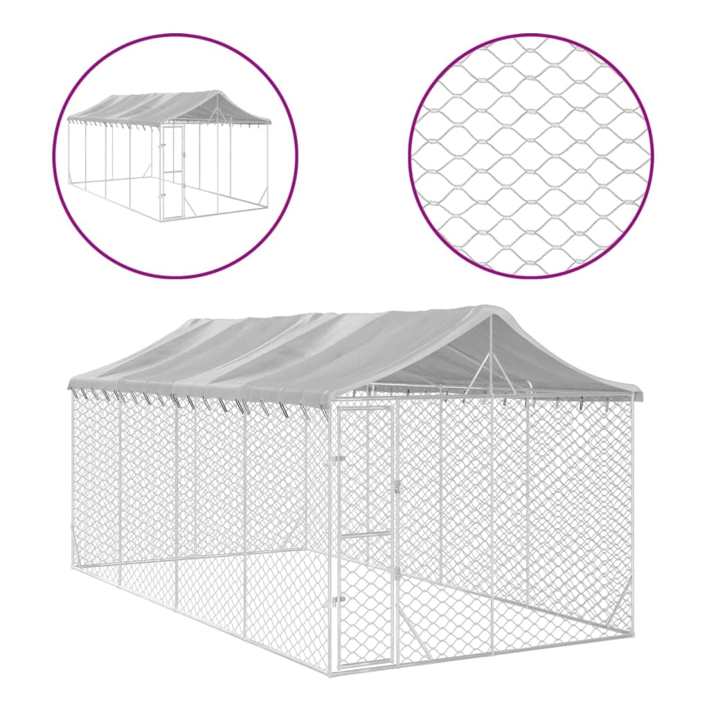 Cuccia per Cani Gati da Esterno Tetto Argento 3x6x2,5 m Acciaio Zincato in Casette per cani Esplodia - Napoli, commercioVirtuoso.it