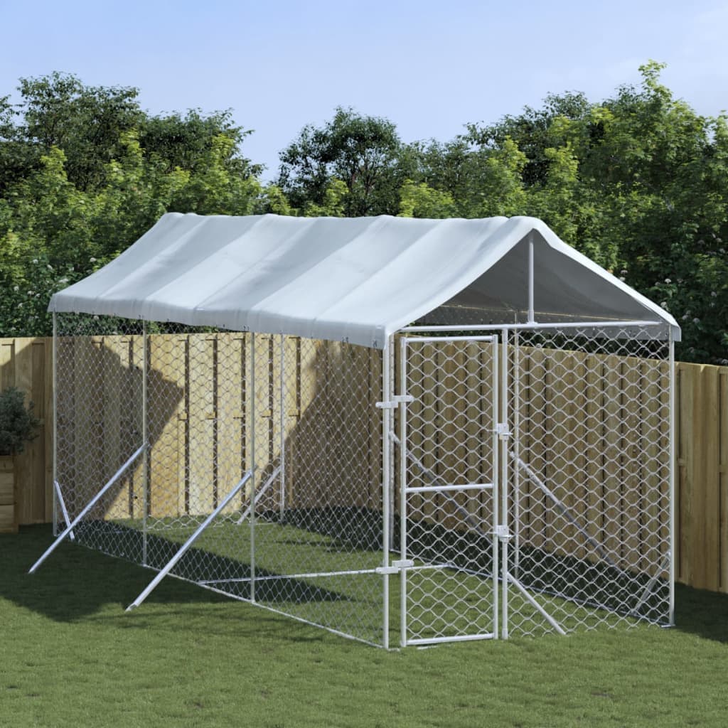 Cuccia Per Cani Gatti da Esterno Tetto Argento Acciaio Zincato 2x6x2,5 m