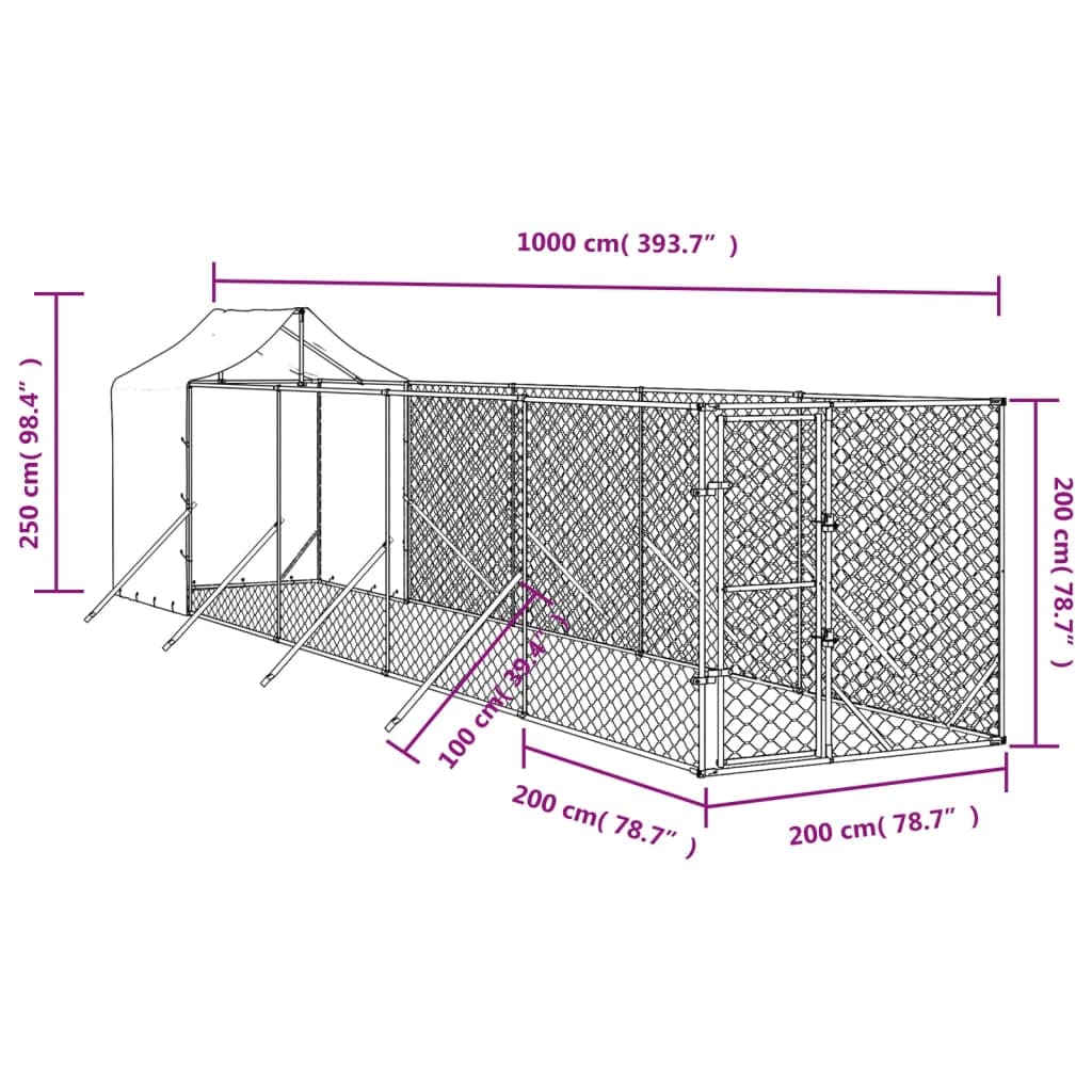Cuccia per Cani Gatti Recinto da Esterno Tetto Argento 2x10x2,5m Acciaio Zincato in Casette per cani Esplodia - Napoli, commercioVirtuoso.it