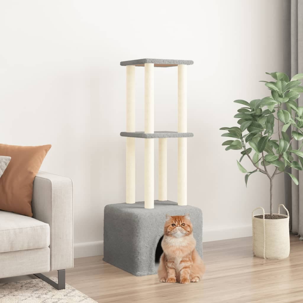 Albero per Gatti con Tiragraffi in Sisal in Legno Grigio Chiaro 133,5 cm