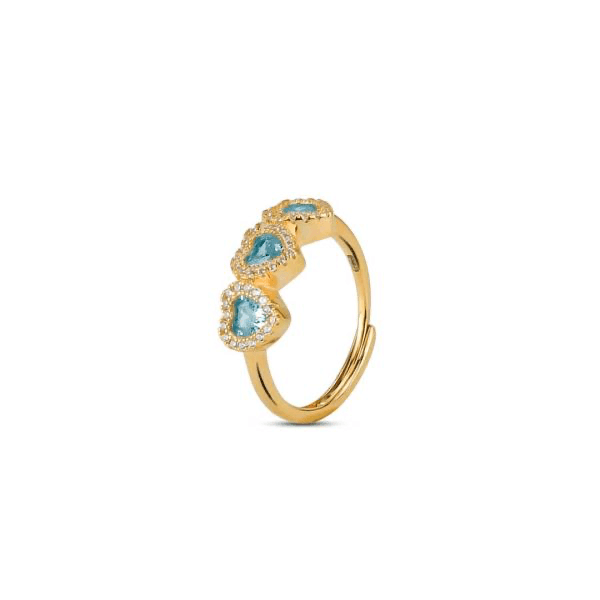 BOCCADAMO - Anello placcato oro giallo di zirconi con centrale a cuori acquamarina in Anelli Alba Gioielli - Casoria, commercioVirtuoso.it