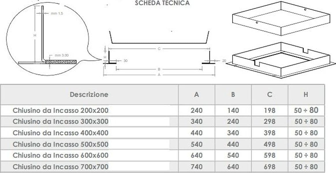 Sigillo 300 x 300 x H 50mm chiusino di lamiera zincata pesante da incasso in Drenaggio Aloiserw.com - Altomonte, commercioVirtuoso.it
