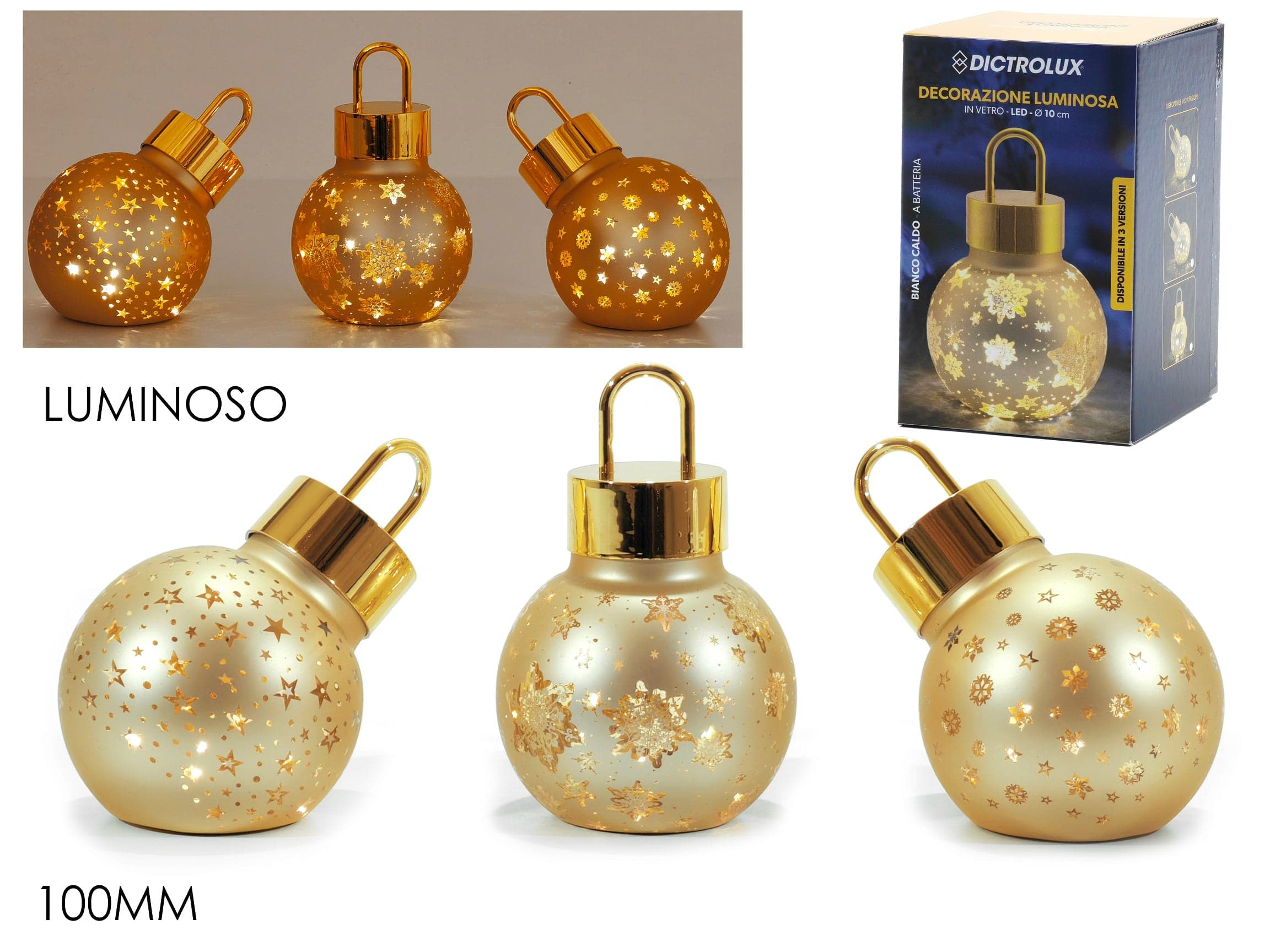 Palla Vetro 100mm Oro con Luce