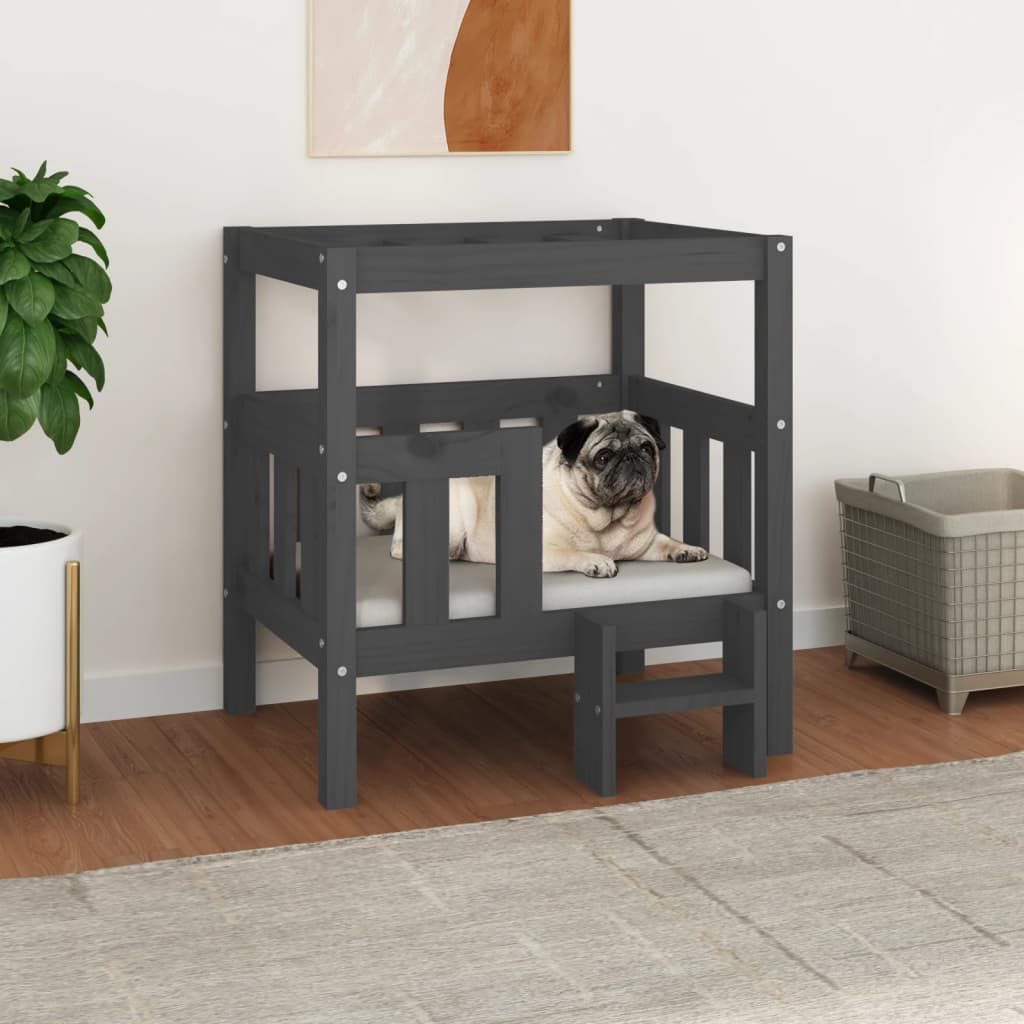 Cuccia per Cani Cuccetta Grigio 65,5x43x70 cm in Legno Massello di Pino