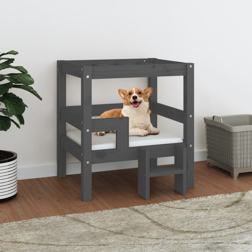 Cuccia per Cani Cuccetta 55,5x53,5x60cm in Legno Massello di Pino Grigio
