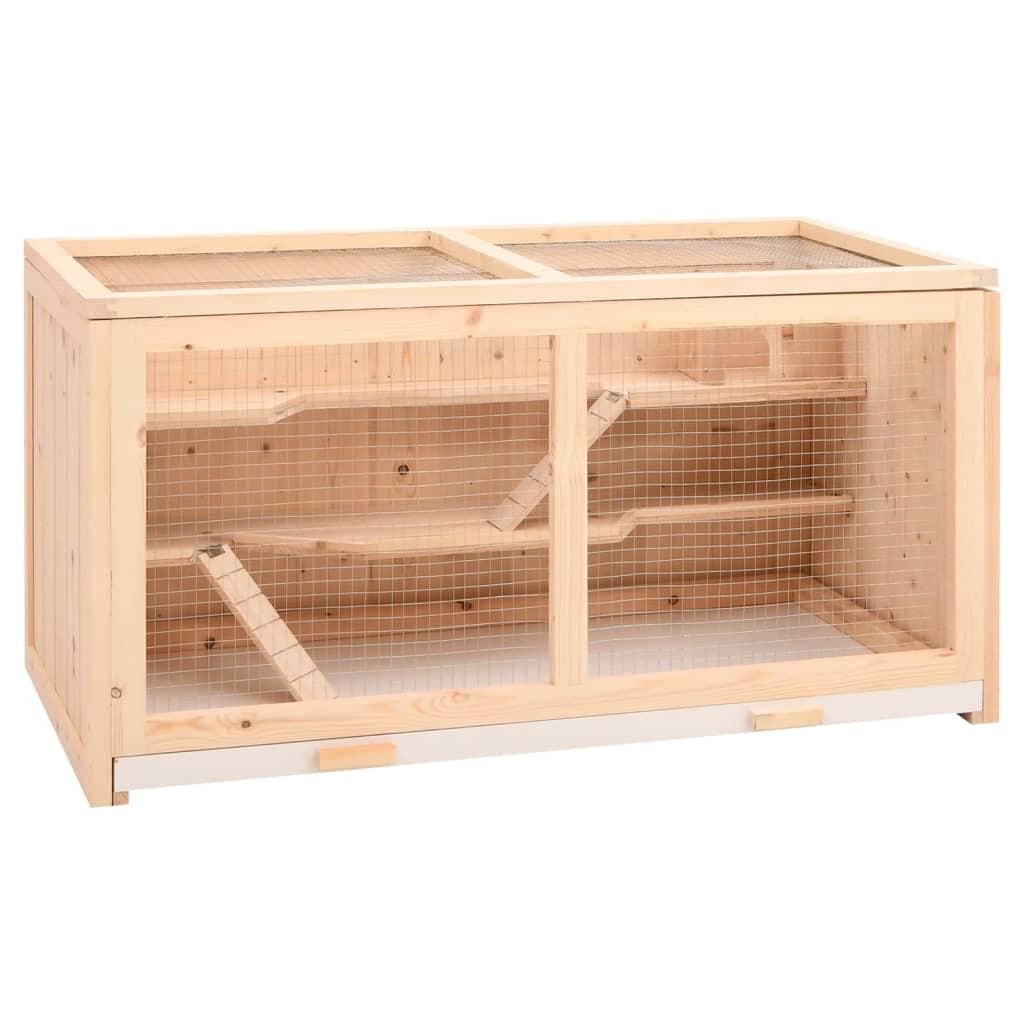 Gabbia per Criceti in Legno Massello di Abete Con Accessori 89,5x45x45 cm