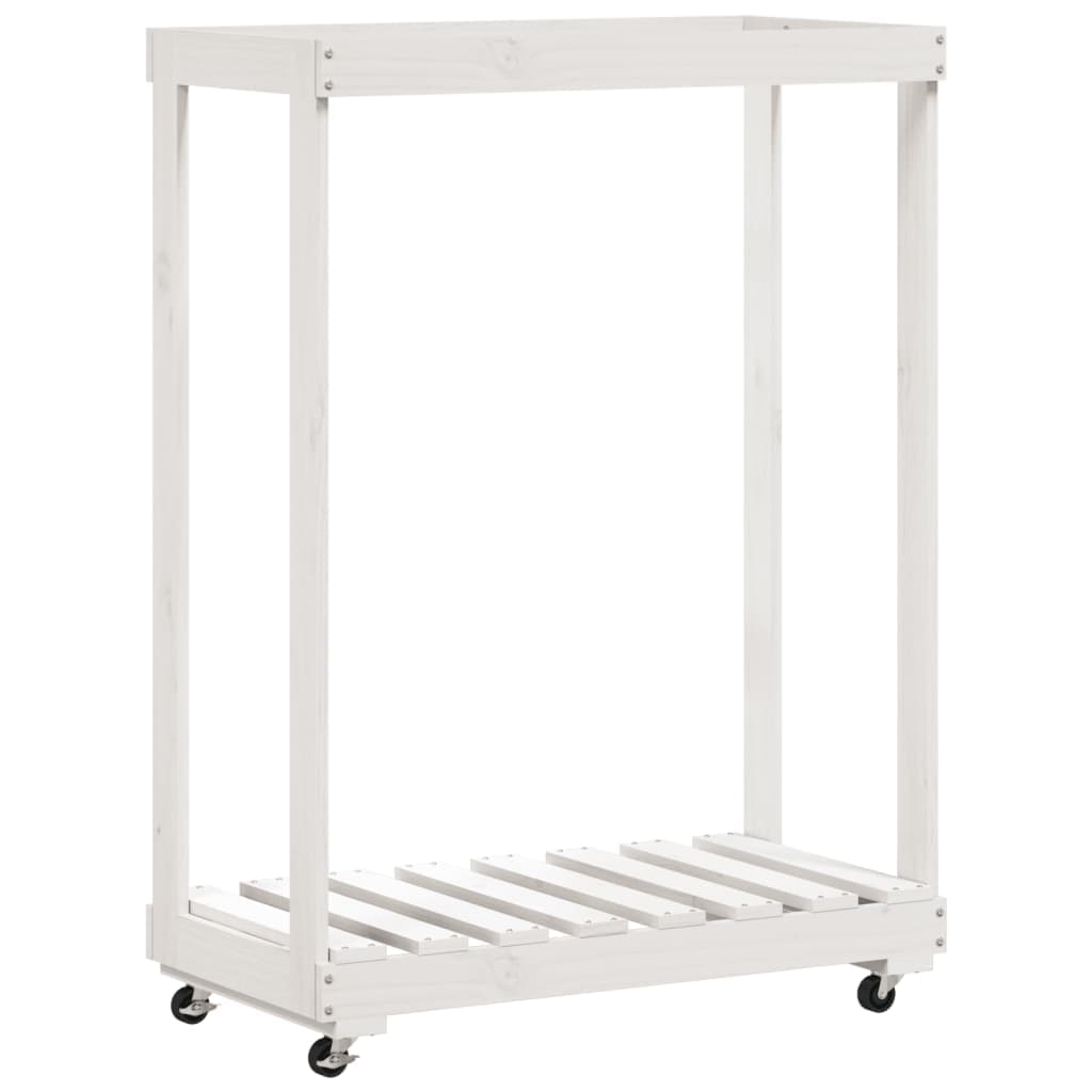 Portalegna con Ruote Bianco 76,5x40x108 cm Legno Massello Pino in Portalegna Esplodia - Napoli, commercioVirtuoso.it