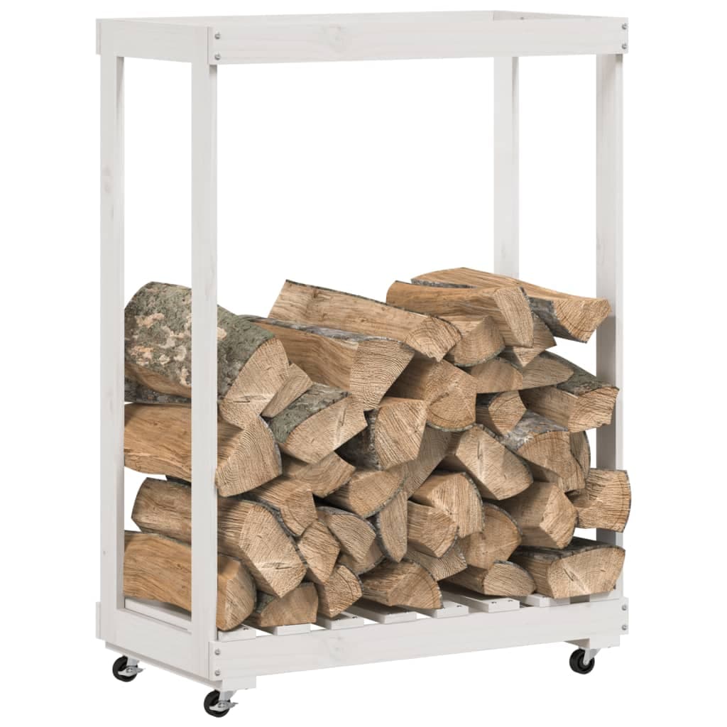 Portalegna con Ruote Bianco 76,5x40x108 cm Legno Massello Pino in Portalegna Esplodia - Napoli, commercioVirtuoso.it
