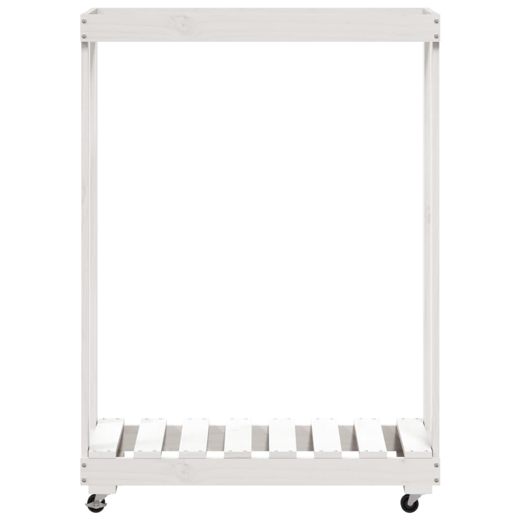 Portalegna con Ruote Bianco 76,5x40x108 cm Legno Massello Pino in Portalegna Esplodia - Napoli, commercioVirtuoso.it