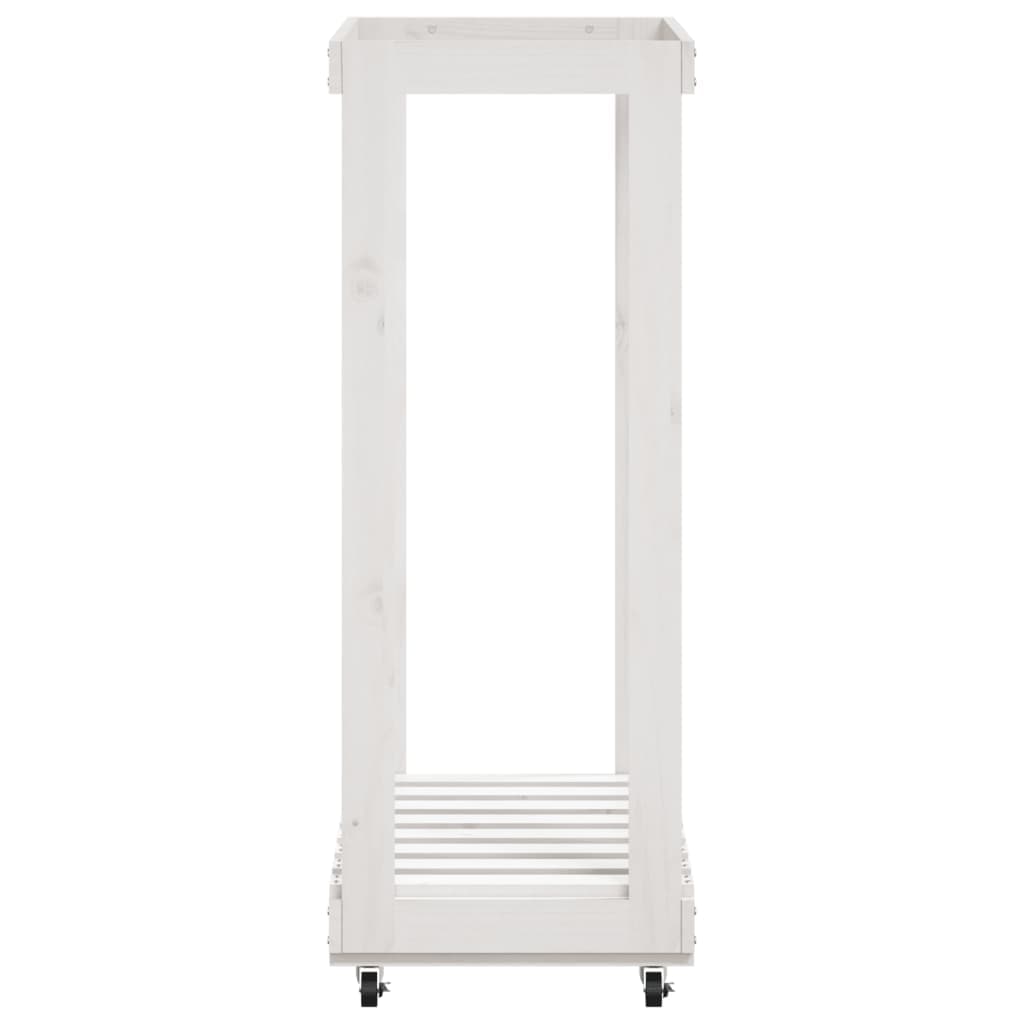 Portalegna con Ruote Bianco 76,5x40x108 cm Legno Massello Pino in Portalegna Esplodia - Napoli, commercioVirtuoso.it
