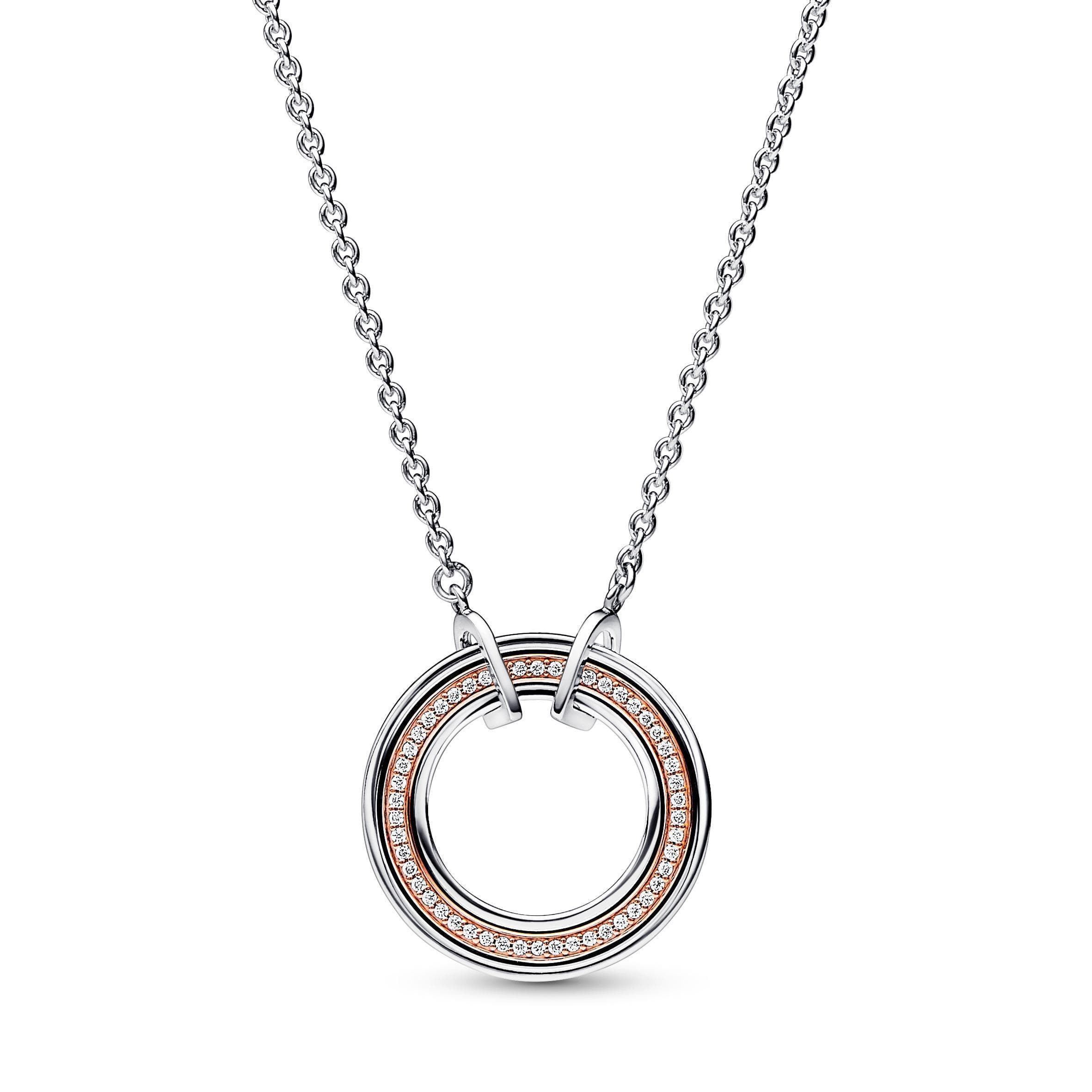 Pandora - Collana Cerchio Bicolore Logo e Pavè