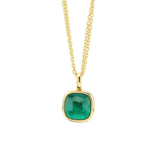 Boccadamo - Collana placcata oro giallo con pendente di cristallo grande verde tormalina