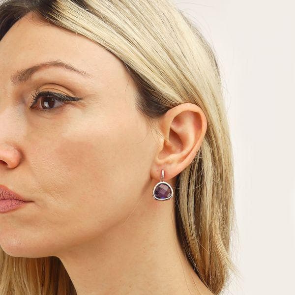 Boccadamo - Orecchini color oro rosa con zirconi e cristallo viola pendente