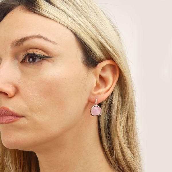 Boccadamo - Orecchini color oro rosa con zirconi e cristallo color quarzo rosa pendente