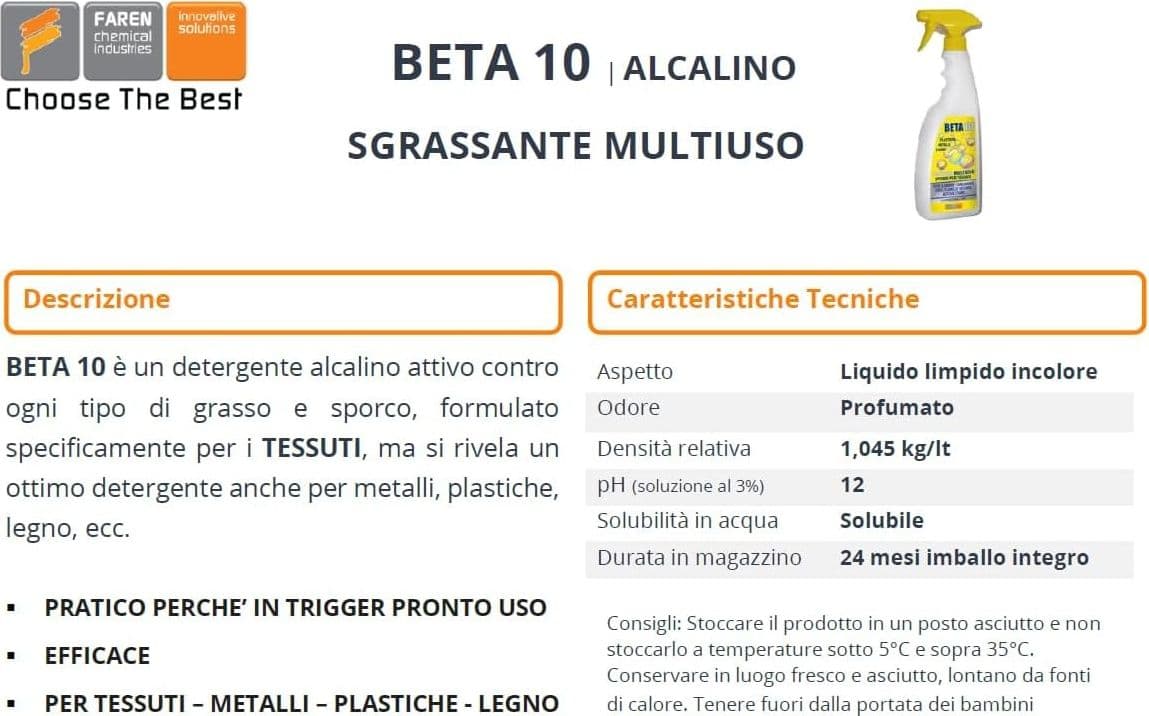 Faren BETA10 750ml sgrassatore concentrato multisuperfici e metalli in Detergenti multiuso Aloiserw.com - Altomonte, commercioVirtuoso.it