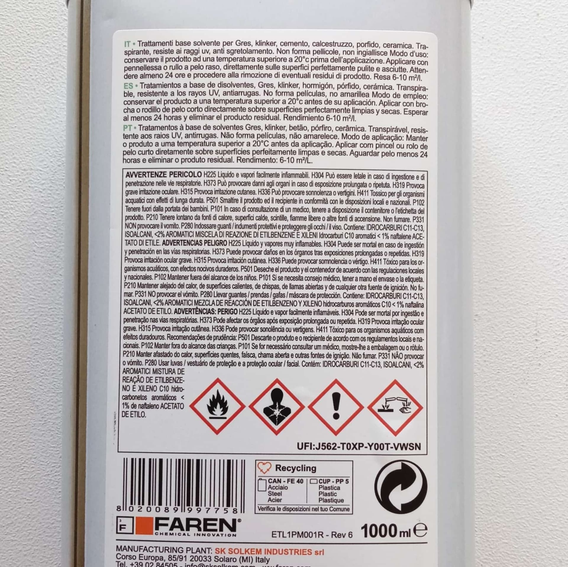 Faren GLOVE 1lt idrorepellente impermeabilizzante per terrazzi in Impermeabili Aloiserw.com - Altomonte, commercioVirtuoso.it