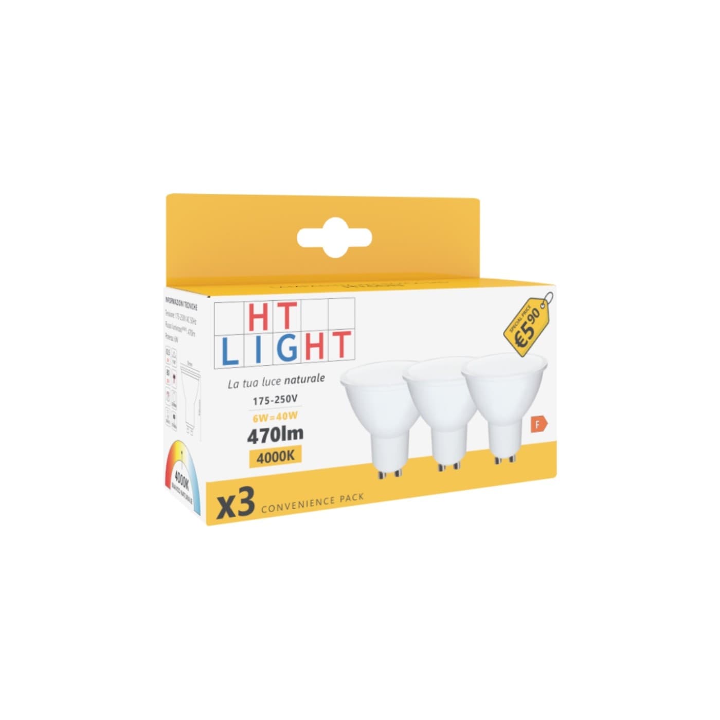 Alca Power GU10 6W 175-250V 470LM 4000K lampadina dicroica led box da 3pz