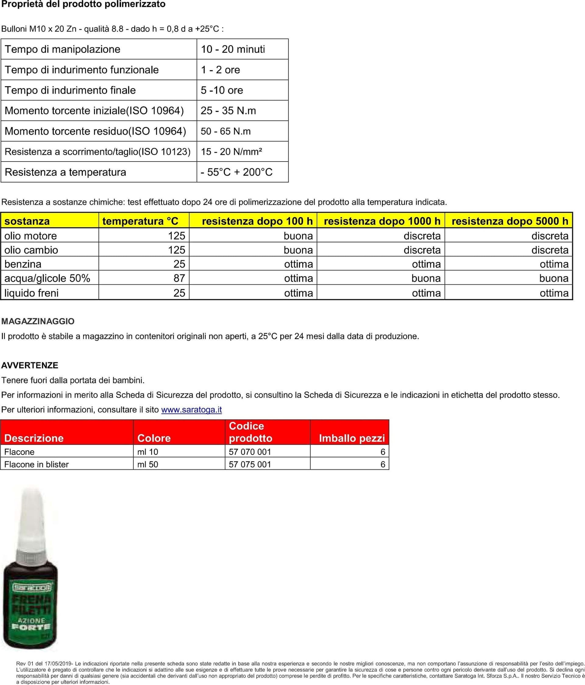 Saratoga Azione Forte 327 da 10ml frena filetti in Sigillanti Aloiserw.com - Altomonte, commercioVirtuoso.it
