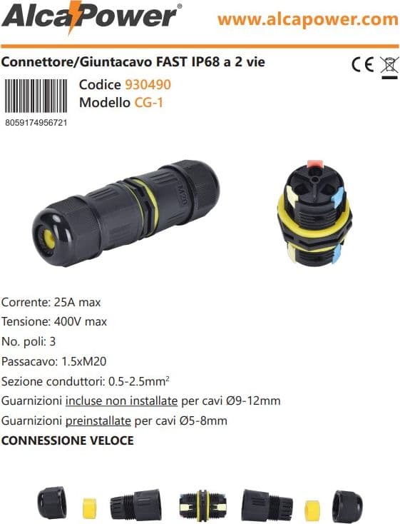 Alca Power connettore/Giuntacavo FAST IP68 a 2 vie in Connettori cilindrici Aloiserw.com - Altomonte, commercioVirtuoso.it