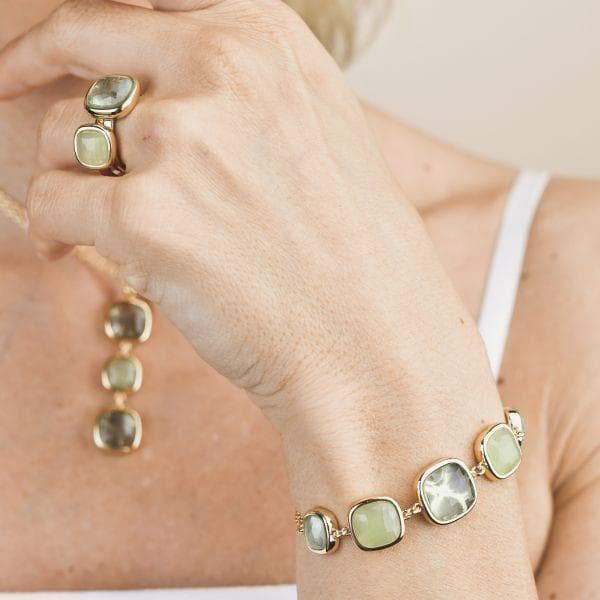 Boccadamo -  Bracciale placcato oro giallo con cristalli ametista verde e verde chiaro