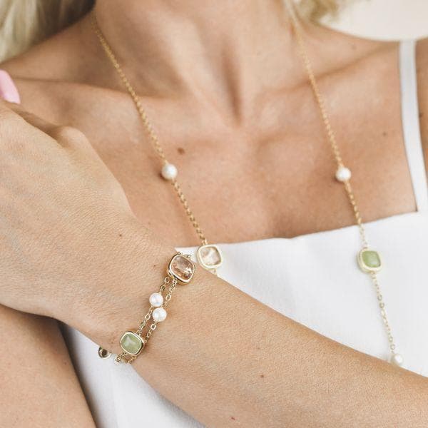 Boccadamo - Bracciale placcato oro giallo con cristalli ametista verde e ametista viola e perle naturali in Bracciali Alba Gioielli - Casoria, commercioVirtuoso.it