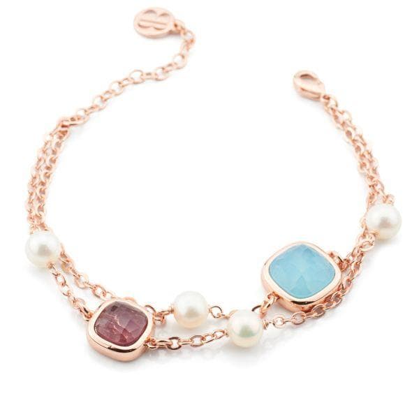 Boccadamo - Bracciale placcato oro rosa con cristalli tormalina rosa e acquamarina e perle naturali in Bracciali Alba Gioielli - Casoria, commercioVirtuoso.it