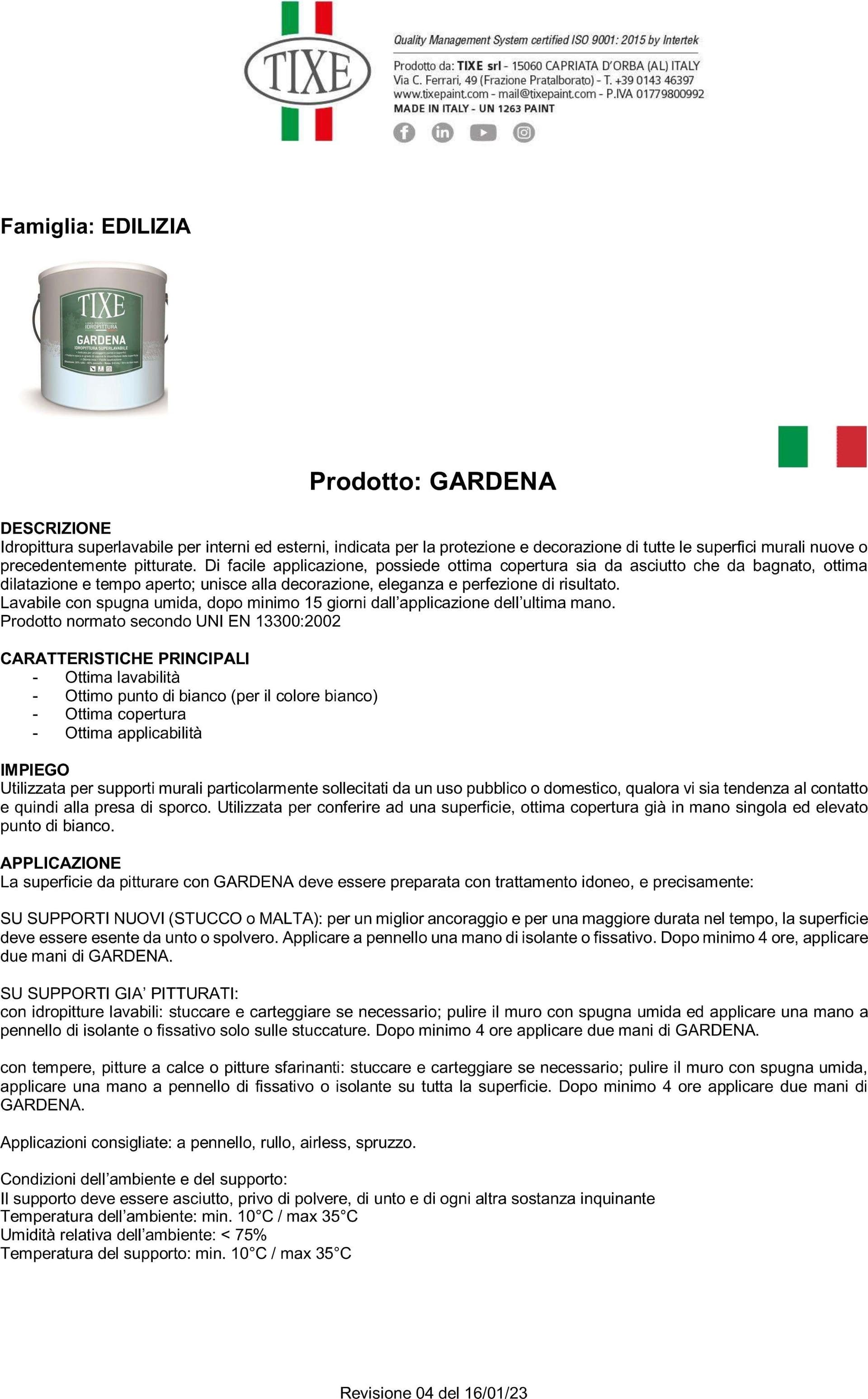 Tixe Gardena 4lt idro pittura superlavabile bianca opaca per interni ed esterni alta copertura in Vernice Aloiserw.com - Altomonte, commercioVirtuoso.it