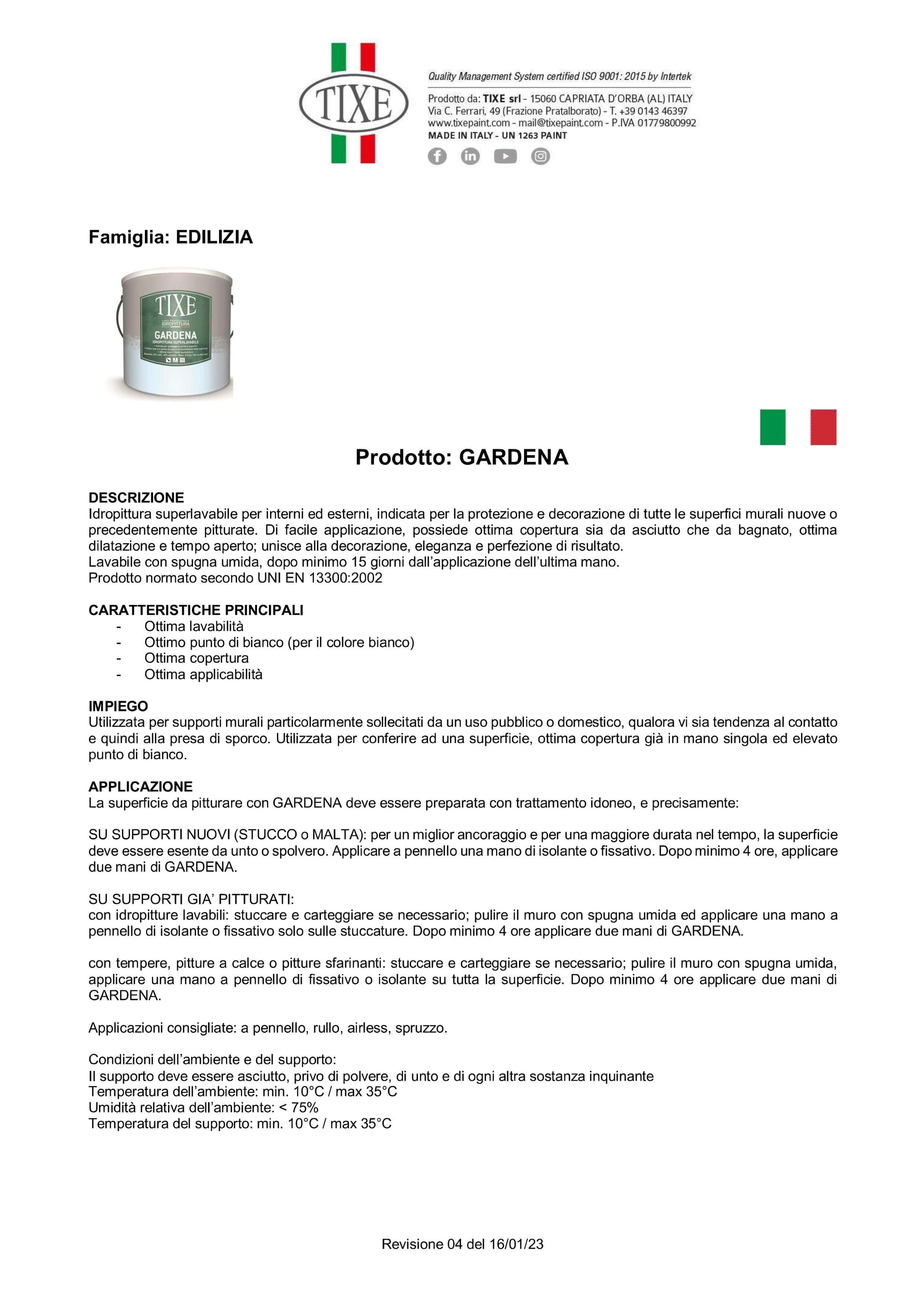 Tixe Gardena 4lt idro pittura superlavabile bianca opaca per interni ed esterni alta copertura in Vernice Aloiserw.com - Altomonte, commercioVirtuoso.it