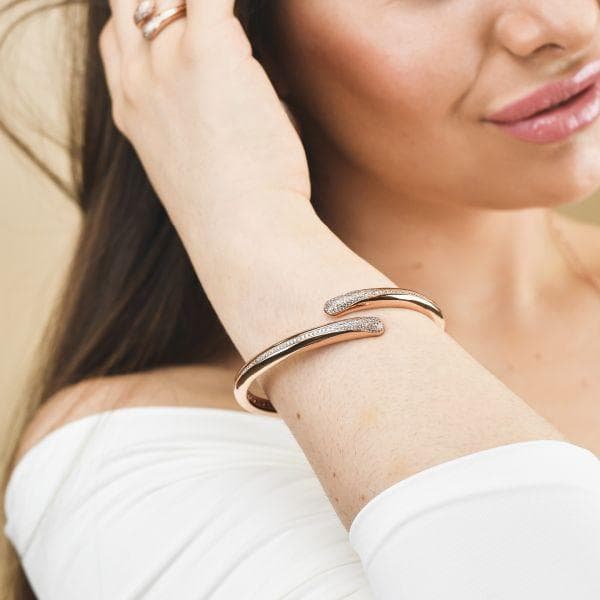 Boccadamo - Bracciale contrarié color oro rosa con doppia goccia zirconata
