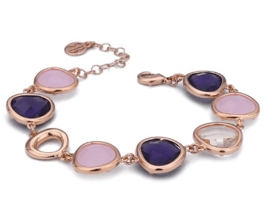 Boccadamo - Bracciale a moduli con cristalli color pesca trasparente, viola e quarzo rosa in Bracciali Alba Gioielli - Casoria, commercioVirtuoso.it