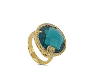 Boccadamo - Anello cocktail color oro con cristallo color verde tormalina e zirconi