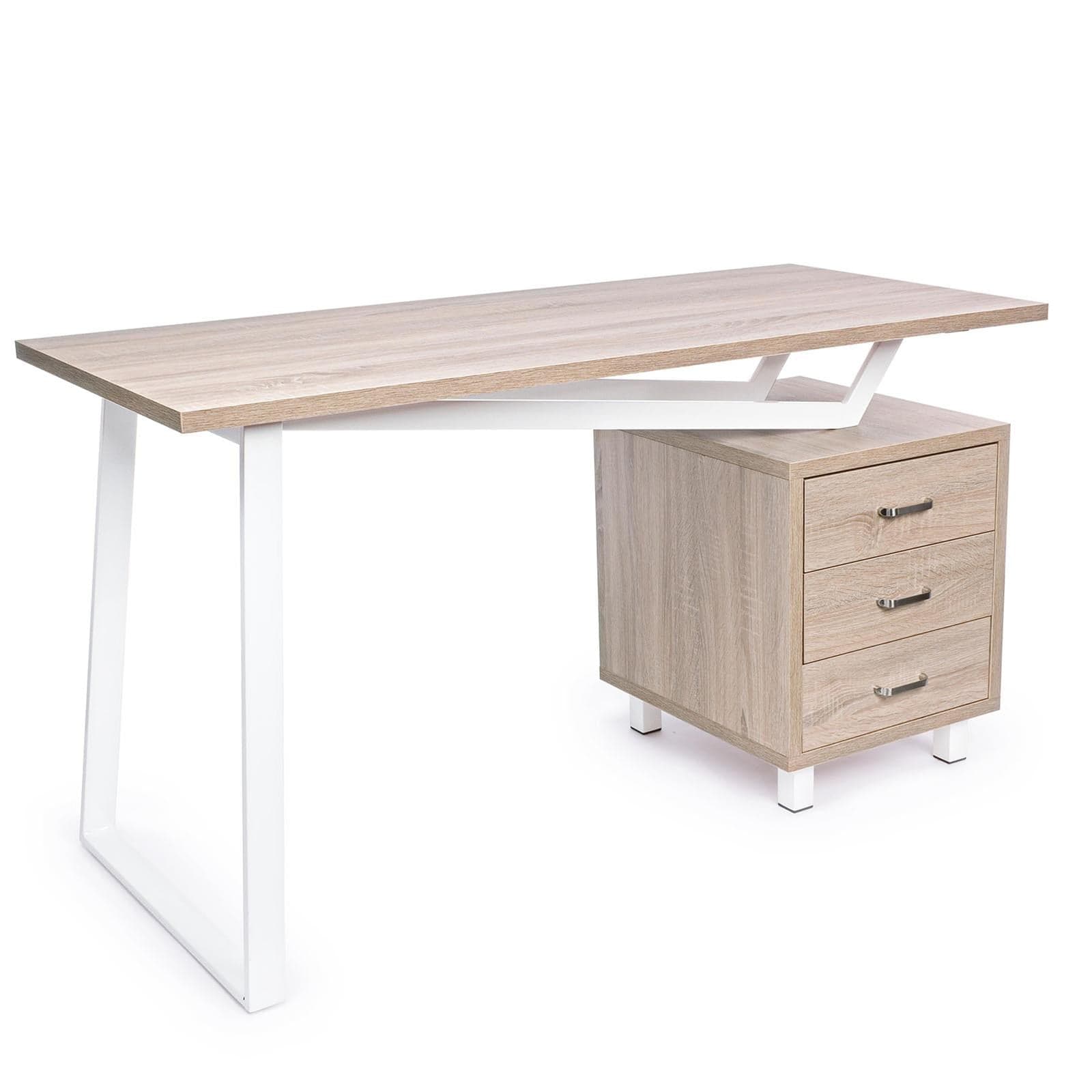 Scrivania da ufficio e cameretta porta pc in legno con cassettiera armande naturale - 21