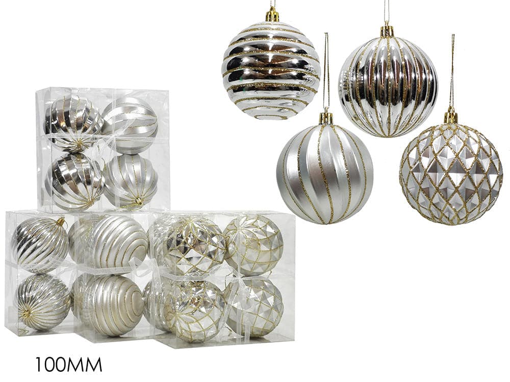Set 4 Palle 100mm Silver 4 Assortimenti in Palle e palline Save The Money - Rimini, commercioVirtuoso.it