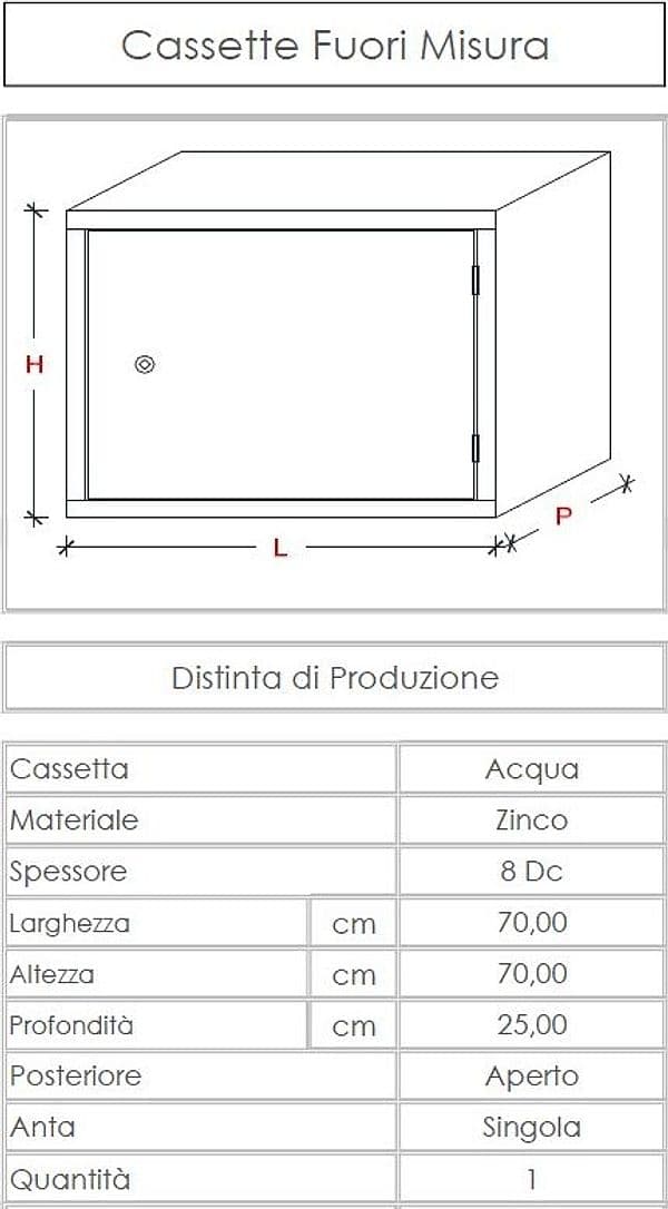 Cassetta per contatore acqua L 70 x H 70 x P 25cm aperta posteriormente in Cassette dei contanti Aloiserw.com - Altomonte, commercioVirtuoso.it
