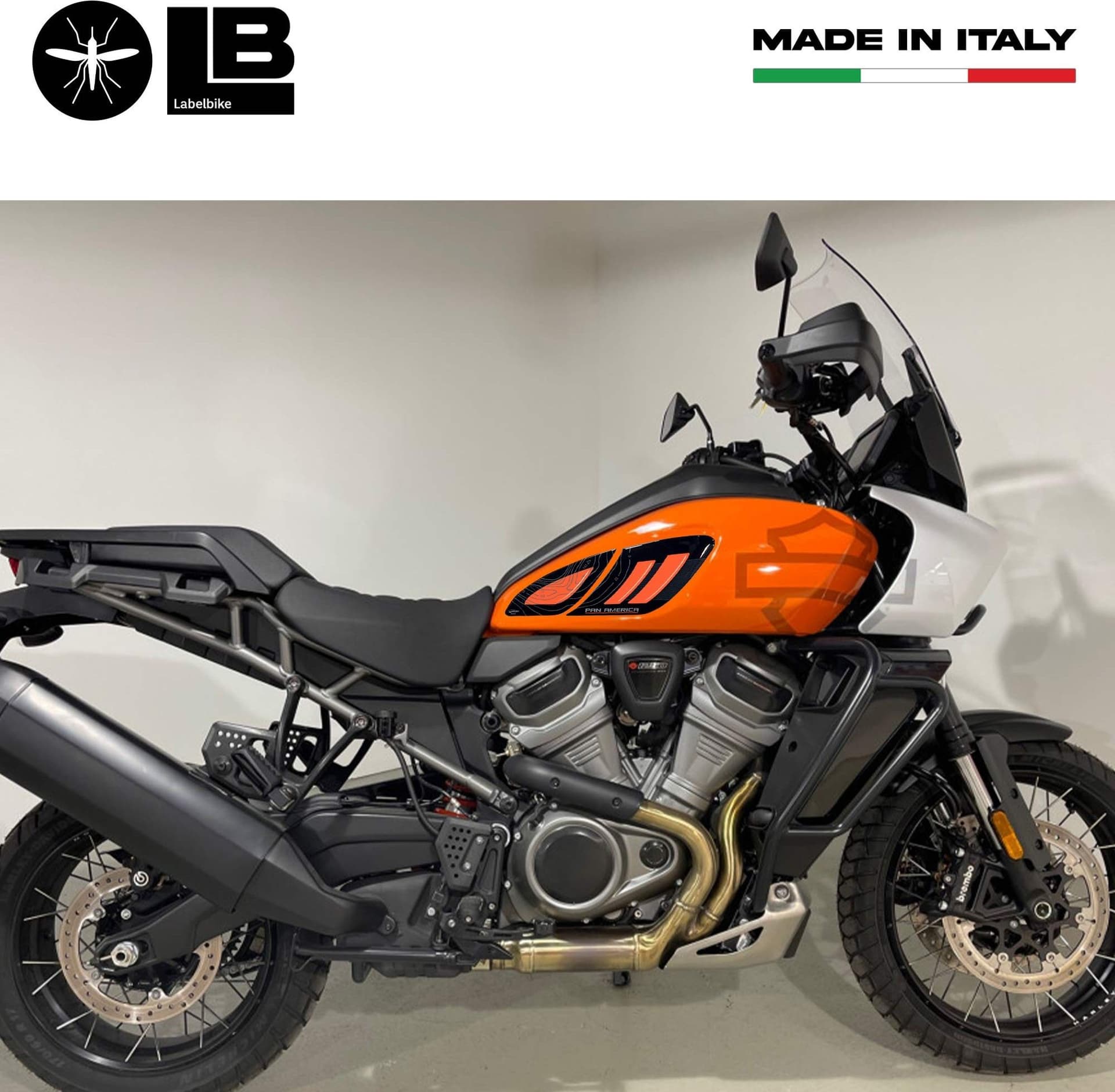 Adesivi 3D Protezioni laterali moto compatibili con Harley Davidson Pan America in Decalcomanie adesivi e magneti LabelBike - Bibbiano, commercioVirtuoso.it