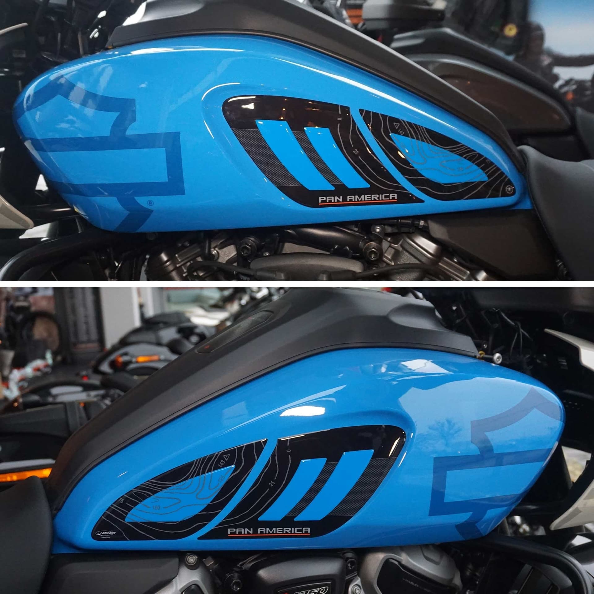 Adesivi 3D Protezioni laterali moto compatibili con Harley Davidson Pan America in Decalcomanie adesivi e magneti LabelBike - Bibbiano, commercioVirtuoso.it