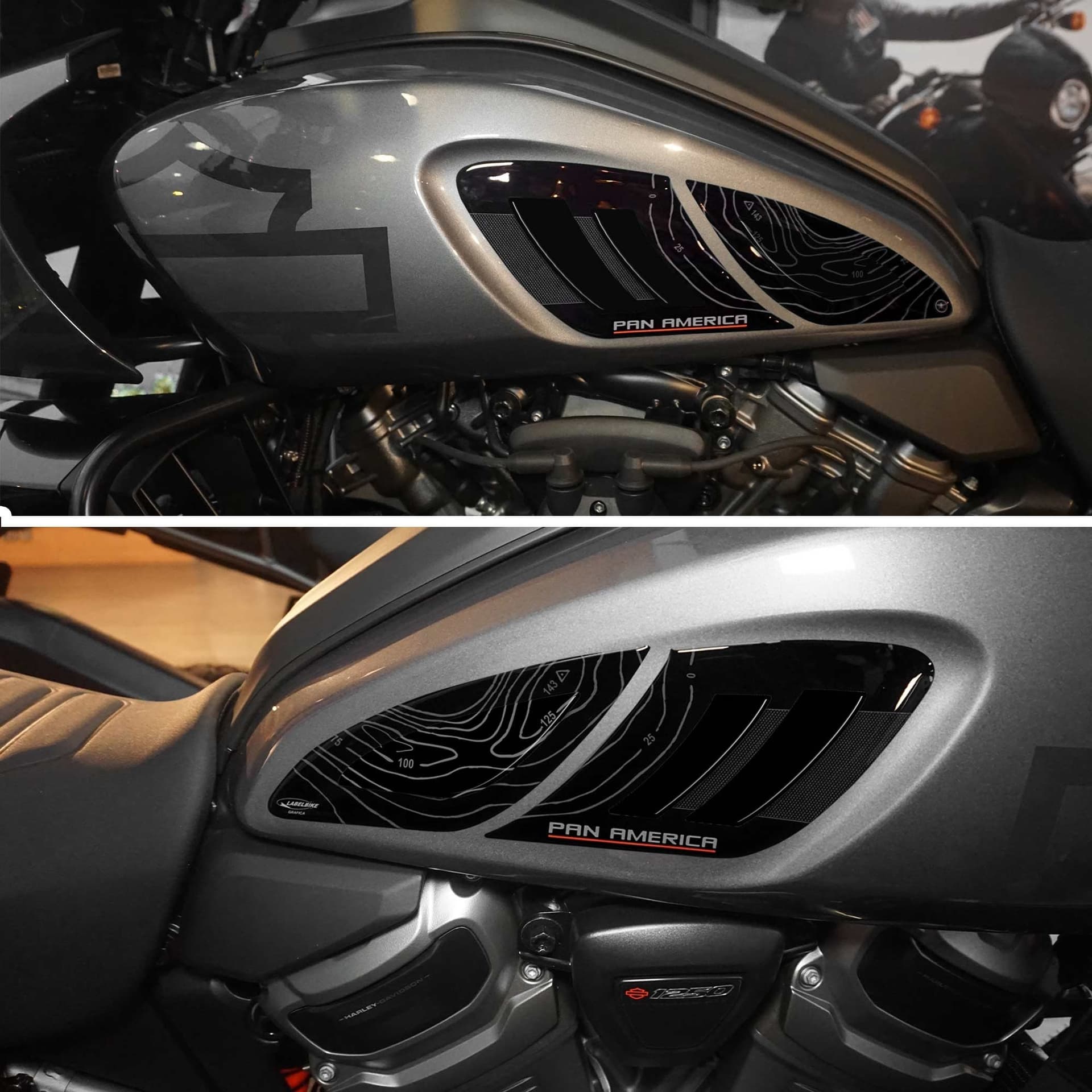 Adesivi 3D Protezioni laterali moto compatibili con Harley Davidson Pan America in Decalcomanie adesivi e magneti LabelBike - Bibbiano, commercioVirtuoso.it