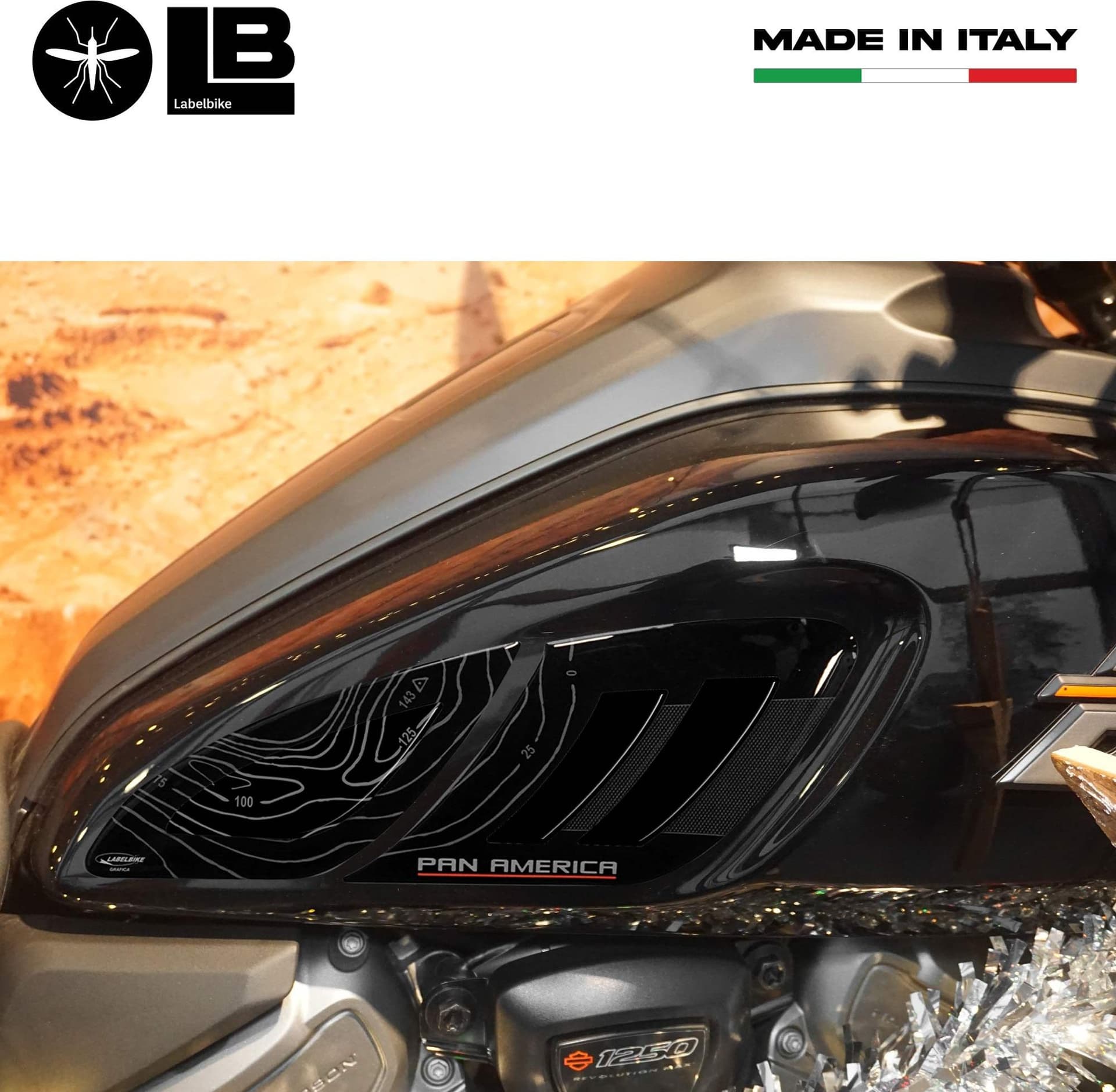 Adesivi 3D Protezioni laterali moto compatibili con Harley Davidson Pan America in Decalcomanie adesivi e magneti LabelBike - Bibbiano, commercioVirtuoso.it