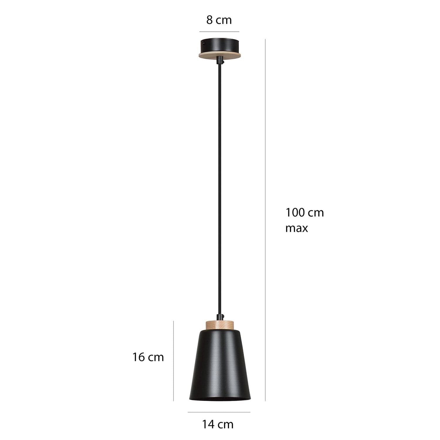 Sospensione 1 Luce Bolero A Cono In Acciaio Nero E Legno Naturale in Lampade a sospensione LuceArt - Montecorvino Pugliano, commercioVirtuoso.it